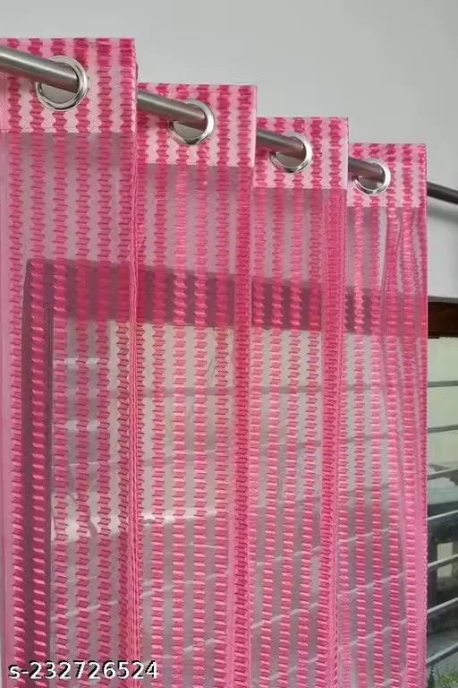 PRAFULL MILLAURE Poyester Net Tissue Transperant Curtain for Door 7 Feet Pack of 1 Piece,Pink